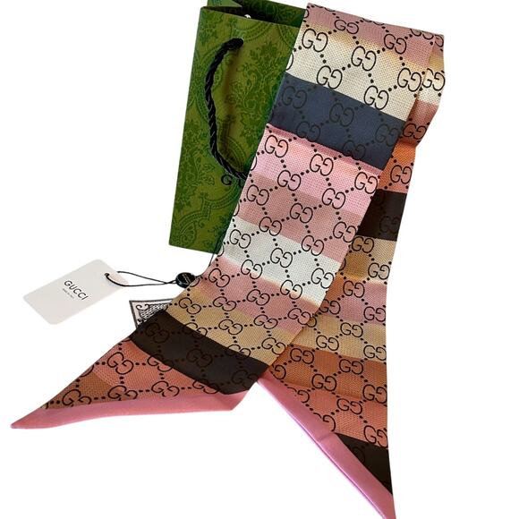 100% SILK Luxury Neck Bow Scarf Tie Designer 3" X 47” Logo Pattern - Picture 1 of 10